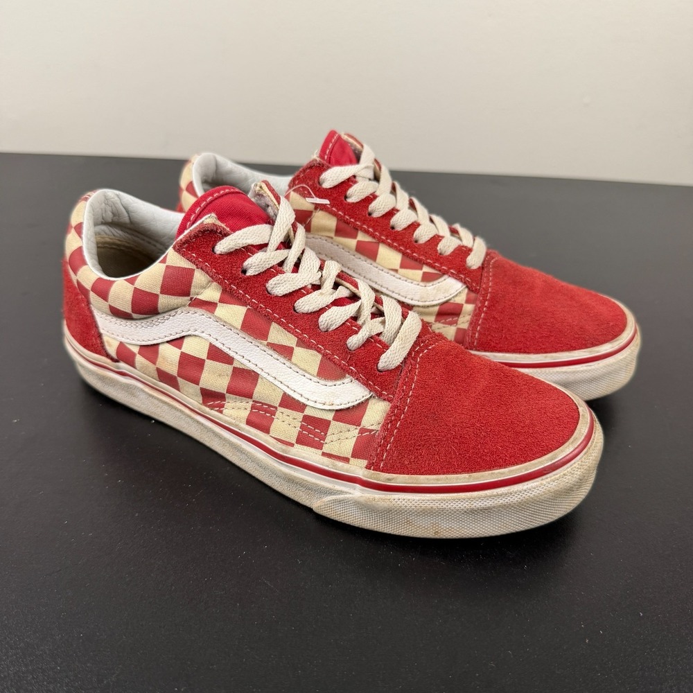 Vans Old Skool Sneakers Unisex Size US M5.5/W7 Red White Checkerboard Lace-Up